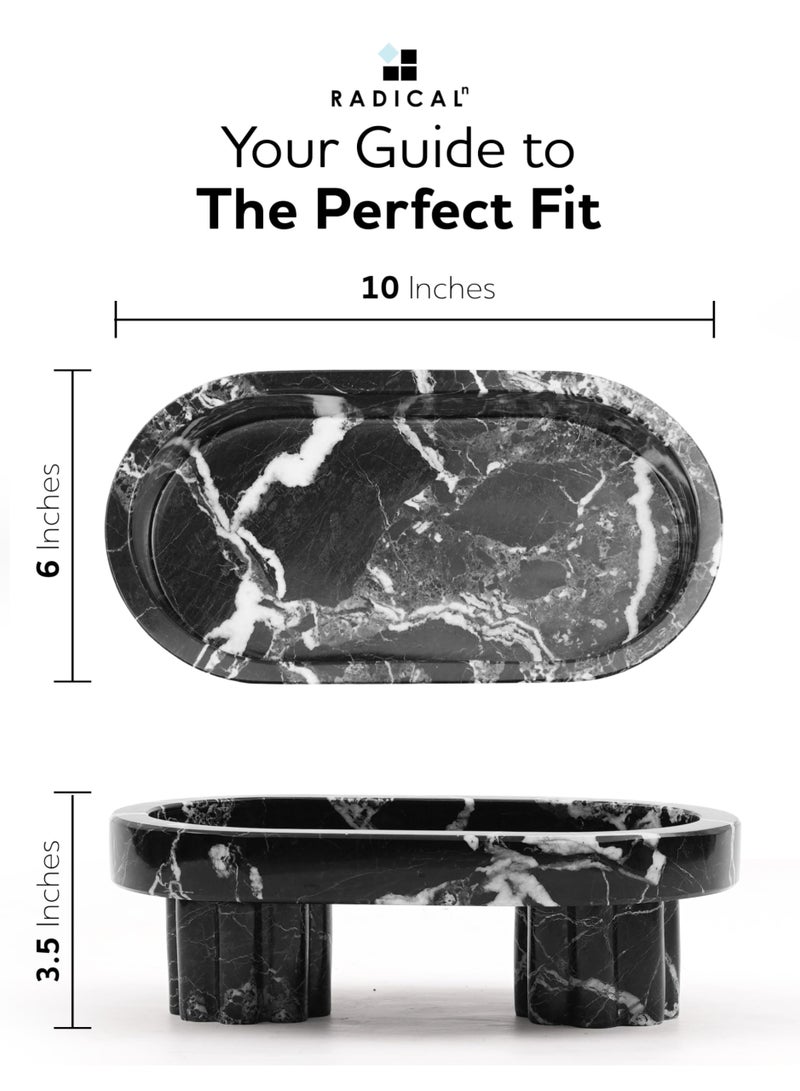 RADICALn Handmade Black zebra Marble Oval Tray with Stand 10 Inch, Bathroom Vanity & Countertop Tray, Ideal for Home, Kitchen, Jewelry, Perfume, Decorative Tray, Perfect for Bathroom or Gift - Image 2
